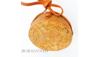 ata grass hand woven circle star design handbag leather strap 